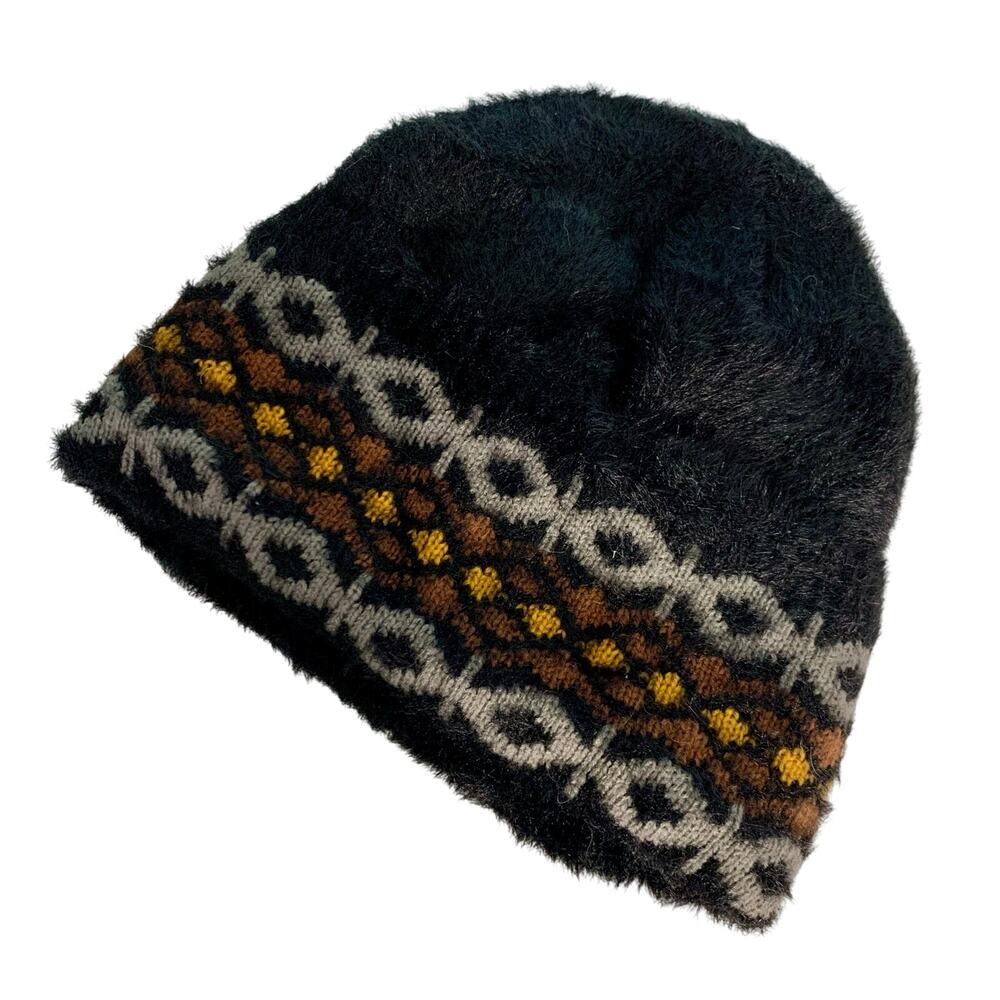 NEW Black Fair Isle Cuff Winter Hat